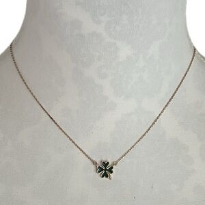Delicate Green Four Leaf Clover / Shamrock Pendant Necklace